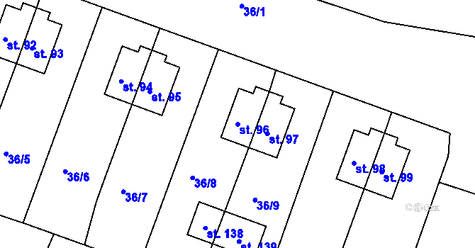 Parcela st. 96 v KÚ Rudolec u Březové, Katastrální mapa