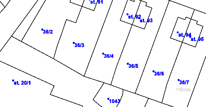 Parcela st. 36/4 v KÚ Rudolec u Březové, Katastrální mapa