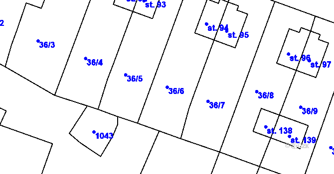 Parcela st. 36/6 v KÚ Rudolec u Březové, Katastrální mapa