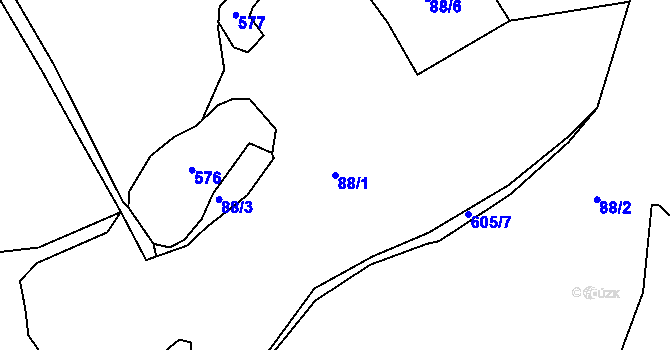 Parcela st. 88/1 v KÚ Rudolec u Březové, Katastrální mapa