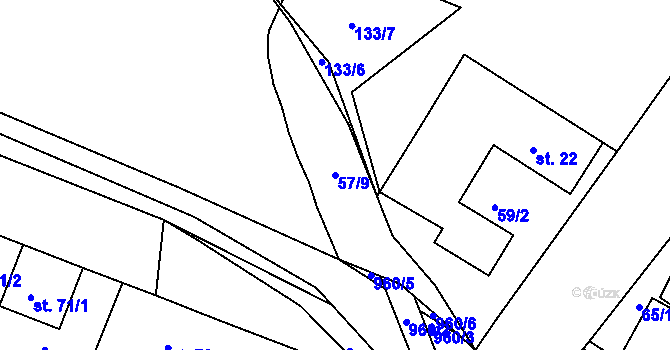 Parcela st. 57/9 v KÚ Rudolec u Březové, Katastrální mapa
