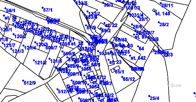Parcela st. 1031/1 v KÚ Rudolec u Březové, Katastrální mapa