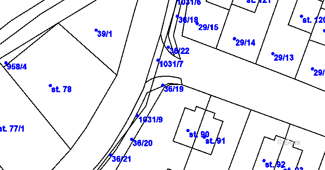 Parcela st. 36/19 v KÚ Rudolec u Březové, Katastrální mapa