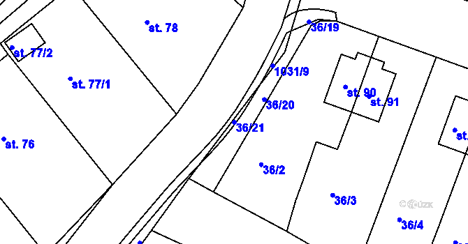 Parcela st. 36/21 v KÚ Rudolec u Březové, Katastrální mapa