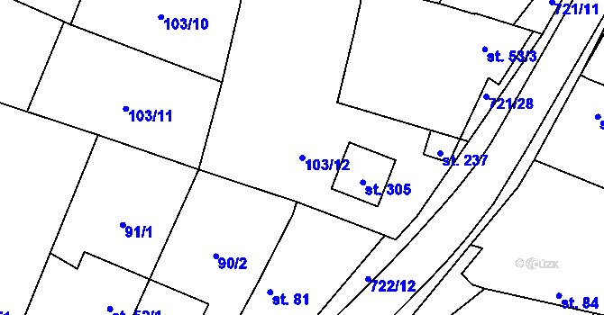 Parcela st. 103/12 v KÚ Kostelní Hlavno, Katastrální mapa