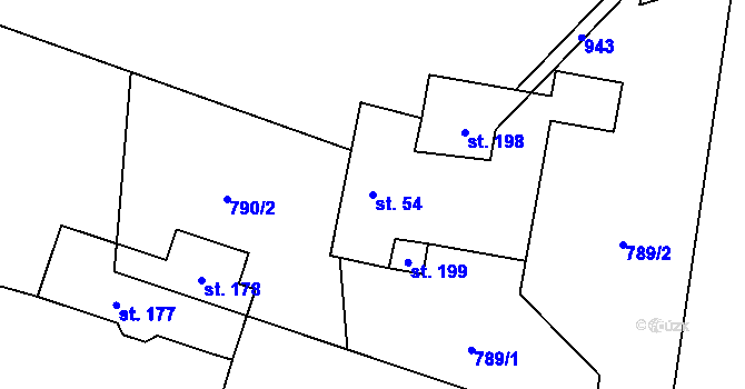 Parcela st. 54 v KÚ Kostelní Radouň, Katastrální mapa