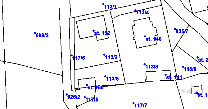 Parcela st. 113/2 v KÚ Kostelní Radouň, Katastrální mapa