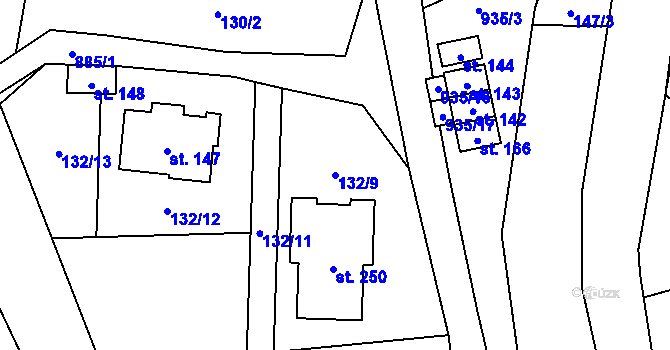 Parcela st. 132/9 v KÚ Kostelní Radouň, Katastrální mapa