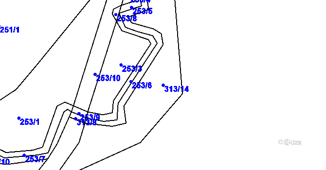 Parcela st. 313/14 v KÚ Kostelní Vydří, Katastrální mapa