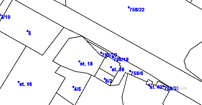 Parcela st. 758/20 v KÚ Prostřední Vydří, Katastrální mapa