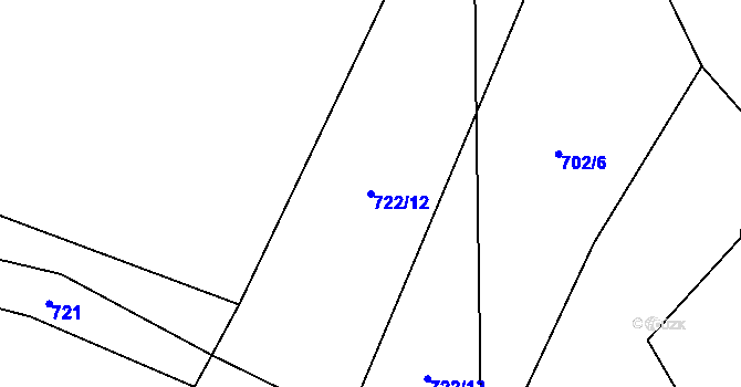 Parcela st. 722/12 v KÚ Prostřední Vydří, Katastrální mapa