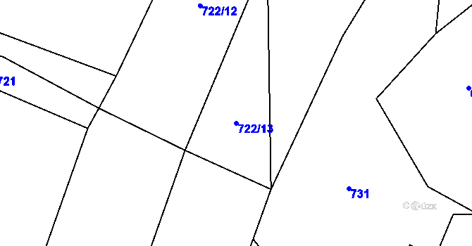 Parcela st. 722/13 v KÚ Prostřední Vydří, Katastrální mapa