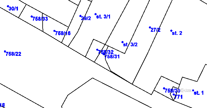 Parcela st. 758/31 v KÚ Prostřední Vydří, Katastrální mapa