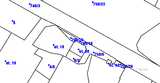 Parcela st. 758/18 v KÚ Prostřední Vydří, Katastrální mapa