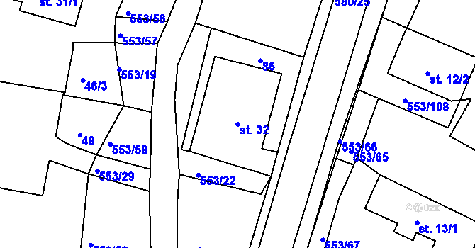 Parcela st. 32 v KÚ Kostěnice, Katastrální mapa