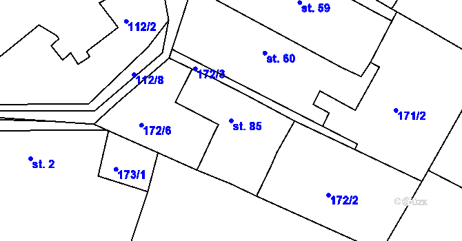 Parcela st. 85 v KÚ Kostěnice, Katastrální mapa