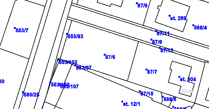 Parcela st. 87/6 v KÚ Kostěnice, Katastrální mapa