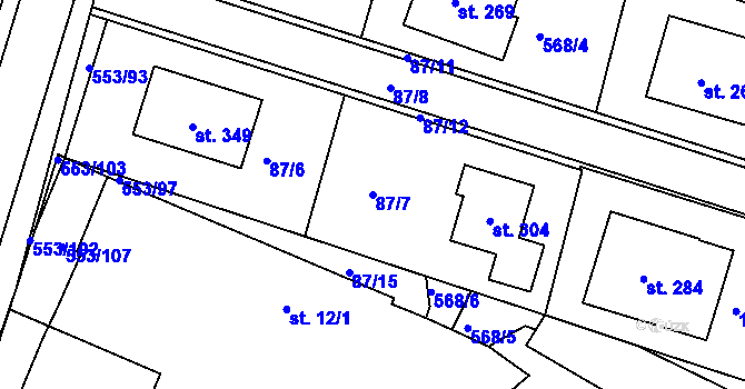 Parcela st. 87/7 v KÚ Kostěnice, Katastrální mapa