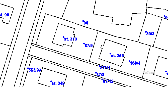 Parcela st. 87/9 v KÚ Kostěnice, Katastrální mapa