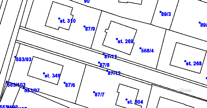 Parcela st. 87/11 v KÚ Kostěnice, Katastrální mapa