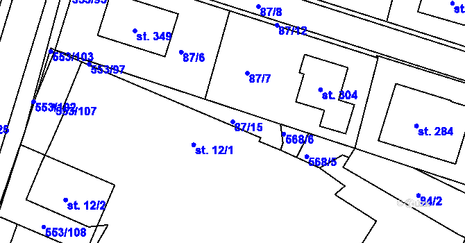 Parcela st. 87/15 v KÚ Kostěnice, Katastrální mapa