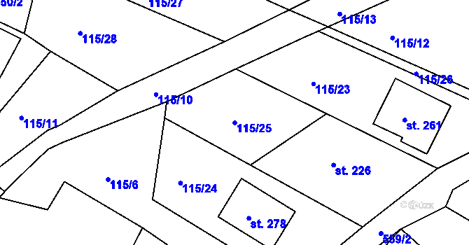 Parcela st. 115/25 v KÚ Kostěnice, Katastrální mapa