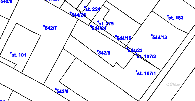 Parcela st. 542/5 v KÚ Kostěnice, Katastrální mapa