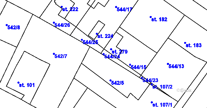 Parcela st. 544/24 v KÚ Kostěnice, Katastrální mapa