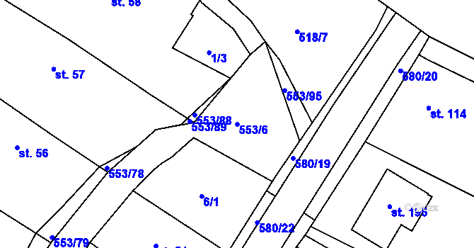 Parcela st. 553/6 v KÚ Kostěnice, Katastrální mapa