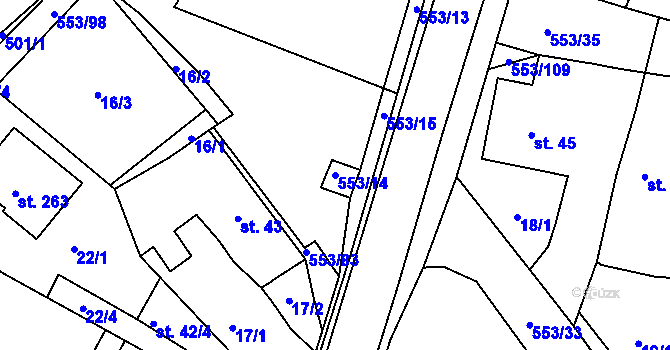 Parcela st. 553/14 v KÚ Kostěnice, Katastrální mapa