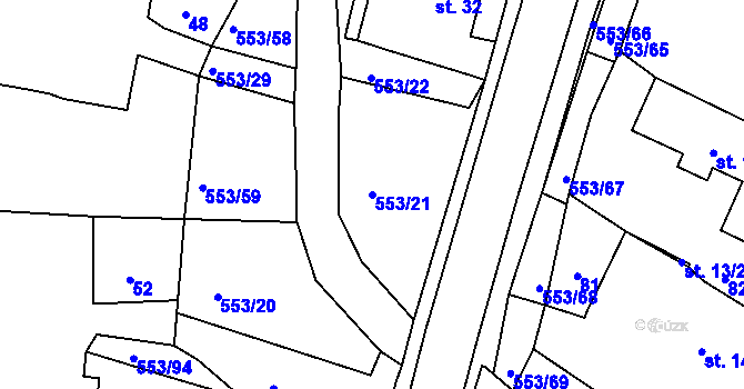 Parcela st. 553/21 v KÚ Kostěnice, Katastrální mapa