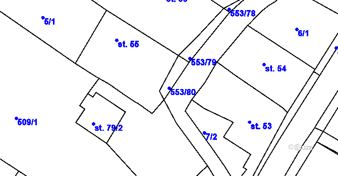 Parcela st. 553/80 v KÚ Kostěnice, Katastrální mapa