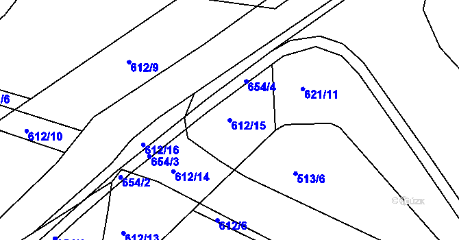 Parcela st. 612/15 v KÚ Kostěnice, Katastrální mapa