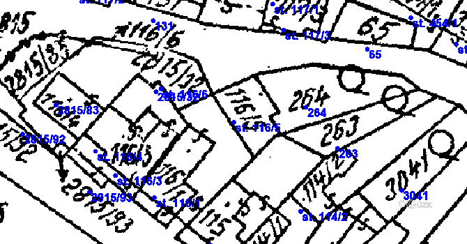 Parcela st. 116/5 v KÚ Kostice, Katastrální mapa