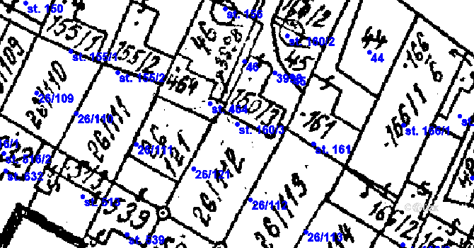 Parcela st. 160/3 v KÚ Kostice, Katastrální mapa