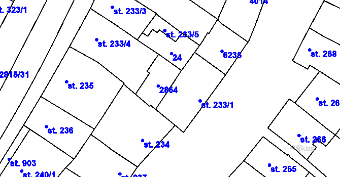 Parcela st. 233/1 v KÚ Kostice, Katastrální mapa