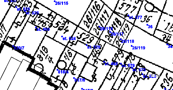 Parcela st. 529 v KÚ Kostice, Katastrální mapa