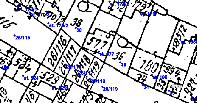 Parcela st. 577 v KÚ Kostice, Katastrální mapa