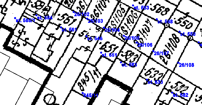 Parcela st. 651 v KÚ Kostice, Katastrální mapa