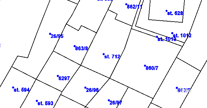 Parcela st. 712 v KÚ Kostice, Katastrální mapa
