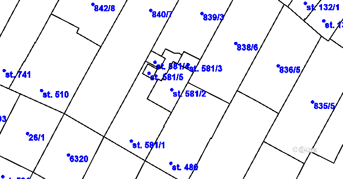 Parcela st. 581/2 v KÚ Kostice, Katastrální mapa