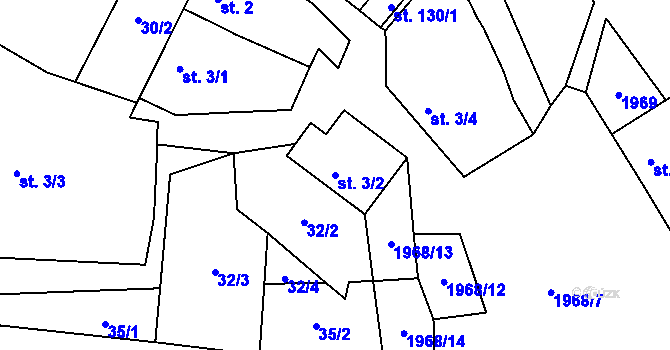 Parcela st. 3/2 v KÚ Kostníky, Katastrální mapa