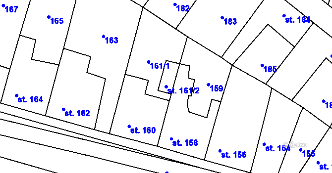 Parcela st. 161/2 v KÚ Kostomlátky, Katastrální mapa