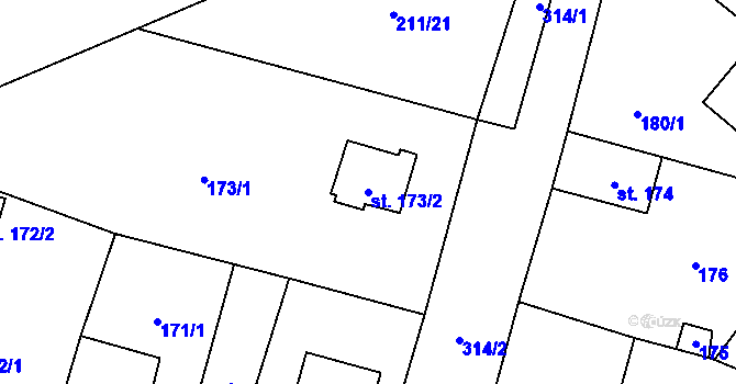 Parcela st. 173/2 v KÚ Kostomlátky, Katastrální mapa