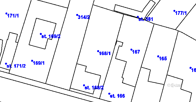 Parcela st. 168/1 v KÚ Kostomlátky, Katastrální mapa