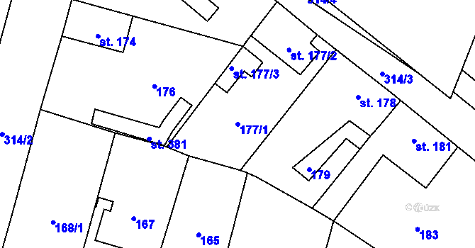 Parcela st. 177/1 v KÚ Kostomlátky, Katastrální mapa