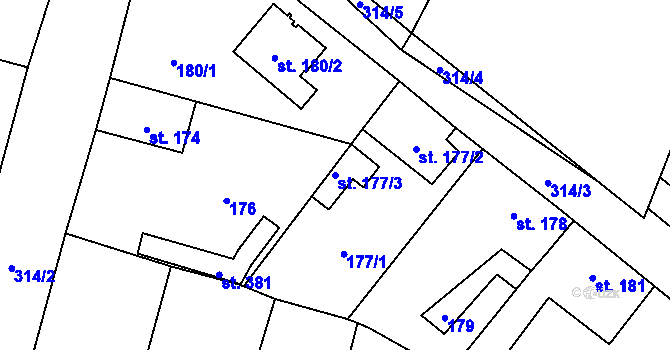 Parcela st. 177/3 v KÚ Kostomlátky, Katastrální mapa