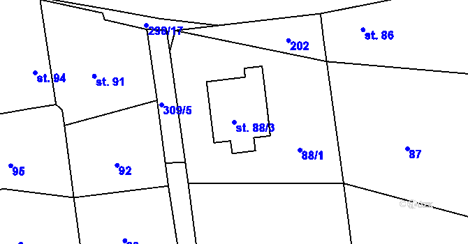 Parcela st. 88/3 v KÚ Kostomlátky, Katastrální mapa
