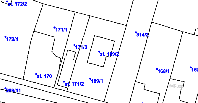 Parcela st. 169/2 v KÚ Kostomlátky, Katastrální mapa