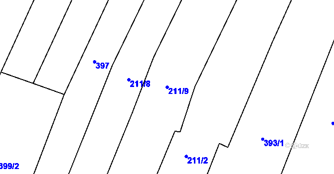 Parcela st. 211/9 v KÚ Kostomlátky, Katastrální mapa